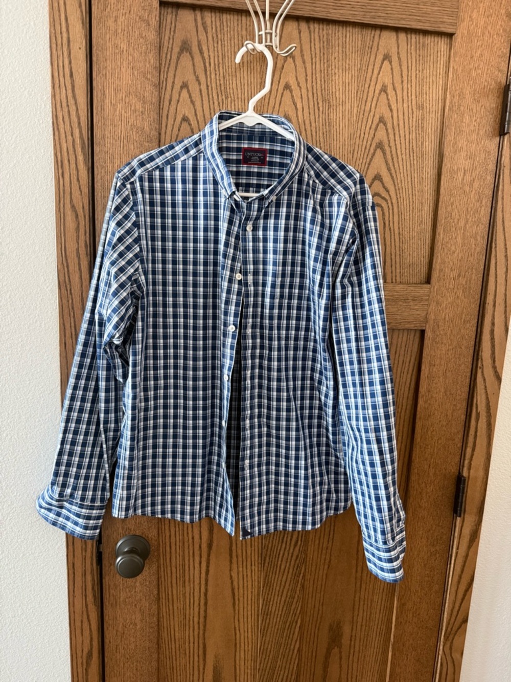 UNTUCKit Blue and White Plaid Button-Down Shirt